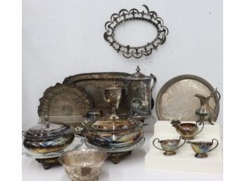 Diverse Collection Of Silver-Plate And Glass Serveware And Tabletop
