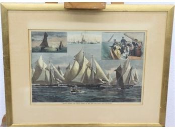'Aquatic Sports - The Annual Cruise Of The NYYC' Reproduction Print Of 19th Cent. Schell & Hogan Engraving