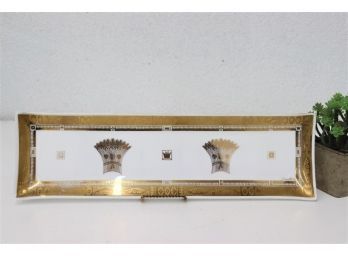 MCM Iconic Georges Briard Harvest Wheat Milk Glass & Gold Long Narrow Tray