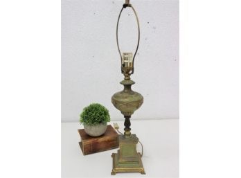 Vintage Artistic Brass  NYC Cold Painted Plinth Trophy Vase Lamp
