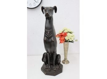 Seated Whippet Sculpture In Cast Composite