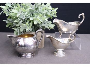 Group Lot Of Two Gravy Boats And A Creamer Silver Plated And Silver Soldered, Gorham Co. And Rogers Bros.