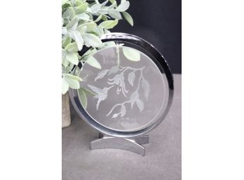 Frosted Glass Hummingbird Round Suspended In Chrome Ring Decorative Object