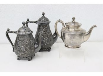 3 Reed And Barton Vintage Silver Plated Tea / Coffee Pots