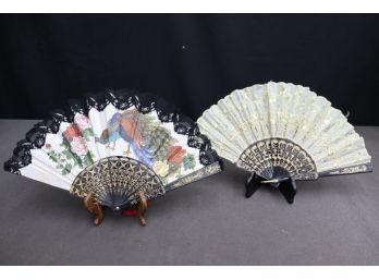 Two Elegant Vintage European Style Folding Hand Held Fans