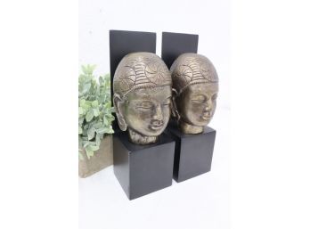 Pair Of Bombay & Co Bronze Tone Buddha Head Book Ends Wall Hangings