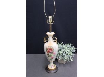 Ornate Porcelain Art Nouveau Style Grand Rose Vase Lamp With  Burnished Patina Base