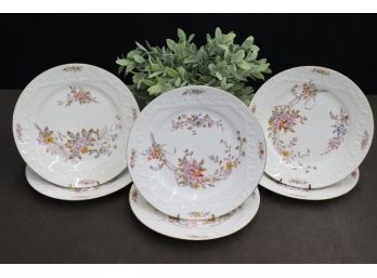 Set Of 6 Gold Rim Bas-Relief Plates, Marked N D L Repose Limoges