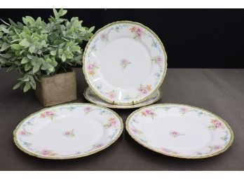 Theodore Haviland Limoges: Set Of Four Hand-painted Floral Ring Plates