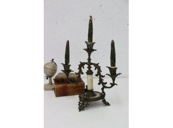 Vintage Alabaster And Metal 3 Light Candelabra