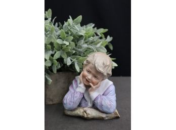 German Porcelain Figurine Of Young Prince Resting On Branch, Multiple Stamps & Marks On Bottom