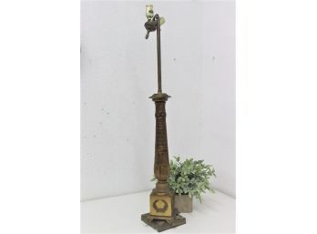 Ornate Brass Neo-Classical Column & Plinth Two Bulb Lamp (needs Rewiring & Top Socket Reattachment)