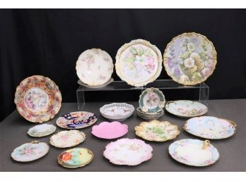 Elegant Grouping Of Hand Painted Porcelain Plates - Including Limoges, Wedgwood, Et Al.