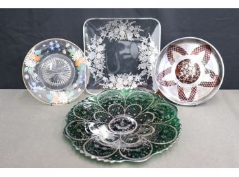 Kaleidoscopic Grouping Of Four Decorative Art Glass Serving Trays