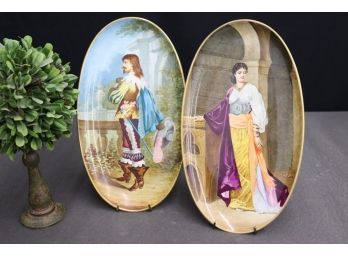 Two Japanese Bone China Oval Portrait Trays - Bottom Stamped HB