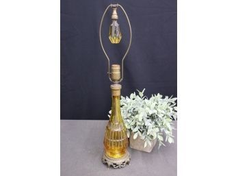 Phenomenal Bohemian Glass Amber-Cut-To-Clear Thumbprint & Spear Vase Lamp (needs Rewiring)