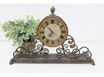 Wrought Iron Scroll Mantel Clock With Acanthus Pineapple Finial