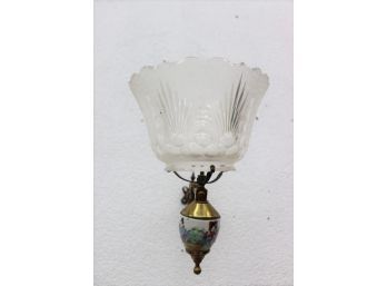 Vintage Oil Wall Light With Etched Shade.