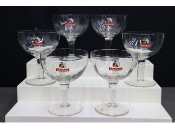 Set Of 6 Schultheiss Berliner Weisse Bier Branded Goblet Glasses, Etched 0.3L Pour Line