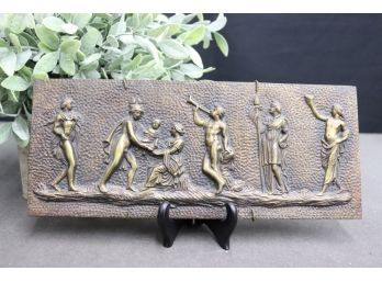 Patinated Brass Wall Plaque With Relief Of Neoclassical Celebration Scene