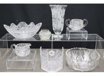 Group Lot Of Fine Cut Crystal Bowls And Vases