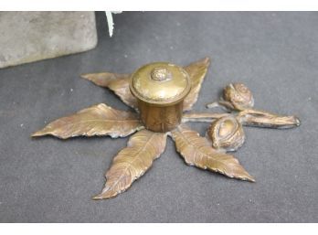 Antique Bronze Stylized Leaf Inkwell, Jno. Williams Bronze Foundry 1913 Stamped On Bottom