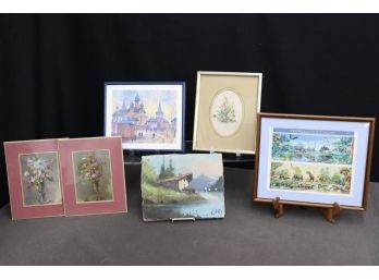 Flowers And Dinosaurs And Old Buildings - Humble Collection Of Mixed Decorative Wall Art (six In All)