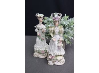 Pair Of Vintage Corday Porcelain Victorian Woman Figurines - Bottoms Marked And Numbered