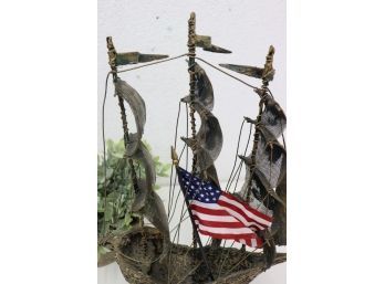 J. Pena Resin & Wire Mesh Sculpture Of Fully Rigged Great Ship, Signed And Dated 2001