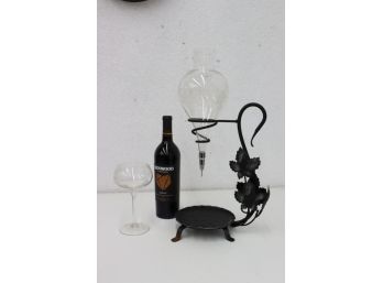 Vintage Wine Craft. Metal Stand With Etched Glass.