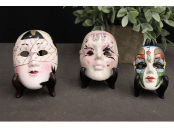 Group Of Three Very Small Decorative Mardi Gras/Carnevale Face Masks (3-4')