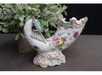 Vintage  Opulent Hand Painted Rudolstadt S & S Porcelain Targaryen Cornucopia Vase