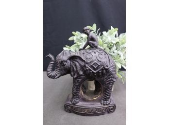 Elephant And Monkey Faux-patina Statuette (hole For Missing Clock Face & Monkey's Right Arm Broken)