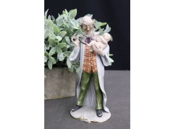 Vintage Capodimonte Pucci-signature Doctor & Newborn Figurine, 55/125 18 With N Crown Mark On Bottom