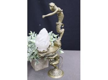 Art Nouveau Style Brass Accent Lamp,