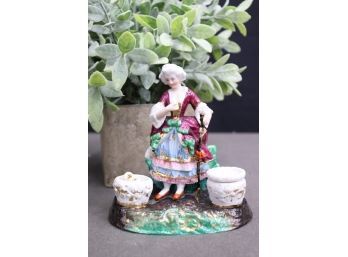 Vintage Porcelain Figurine Court Lady With Walking Stick