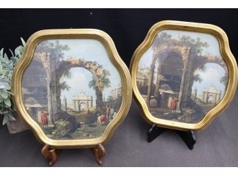 Pair Of Canaletto Landscape Wood Panels With Faux-Gilt Frames, Decorative Arts 225 Fifth NYC