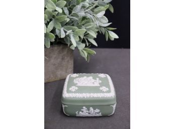 Vintage Wedgwood Jasperware Sage Green And Cream Square Lidded Box