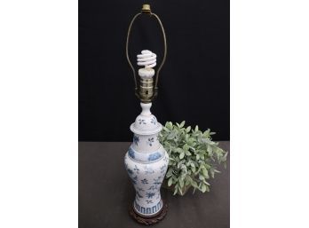 Famille Blue Flora And Bird Motif Slender Ginger Jar Lamp