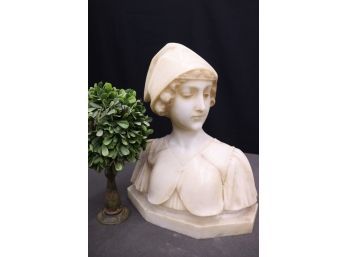 Carved Bust Of Idealized Woman, French School -signed On Base