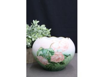 Classic Bavaria Rose And Gold Hand-Painted Porcelain Round Planter