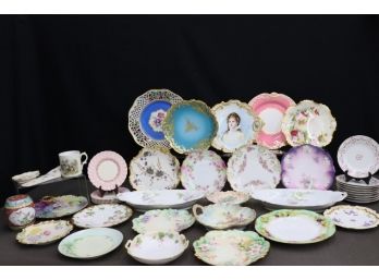 Fabulous Huge Lot Of Hand Painted Porcelain & Bone China Plates - Lenox, Limoges, Bavaria And More