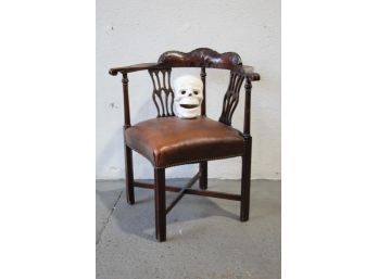 Double Harp Splat Corner Chair, Nail Head Burnished Naugahyde Upholstery