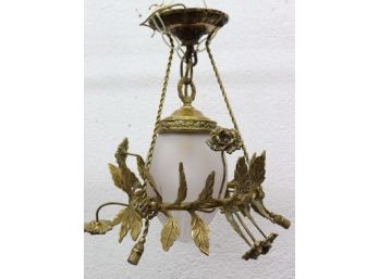 1 Of 2 Vintage Art Nouveau Style Glass & Cut Frosted Glass Pendant Lamp