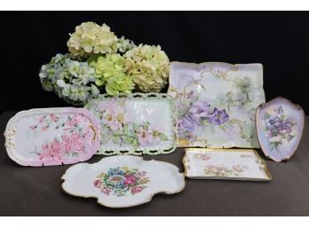 Multi-Maker Group Lot Of Porcelain Hand Painted Decorative Trays - Limoges, Bavaria, And Other