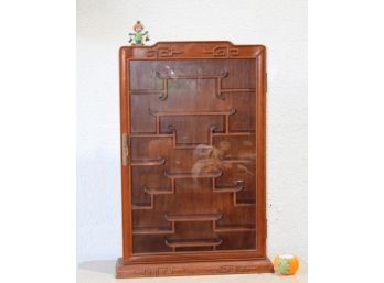 Mid 20th Century Chinoiserie Wall Mount Showcase - Glass Door, Staggered Tiered Shelves, Dovetailed Joints