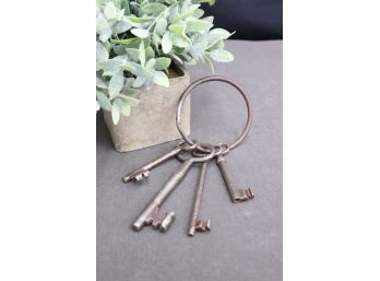 Four Big Vintage Skelton Keys On A Key Ring