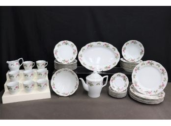 Group Lot Of Porcelain Rosebud Pattern Porcelainware By Allied Design  (incomplete Set)