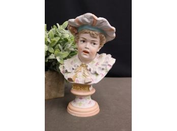 Vintage Porcelain Bisque Bust Of Neapolitan Boy Figurine