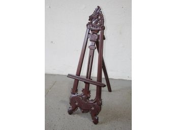 Victorian Rococo Style Mahogany Display Easel, Adjustable With Splendid Pierced Acanthus Leaf Finial